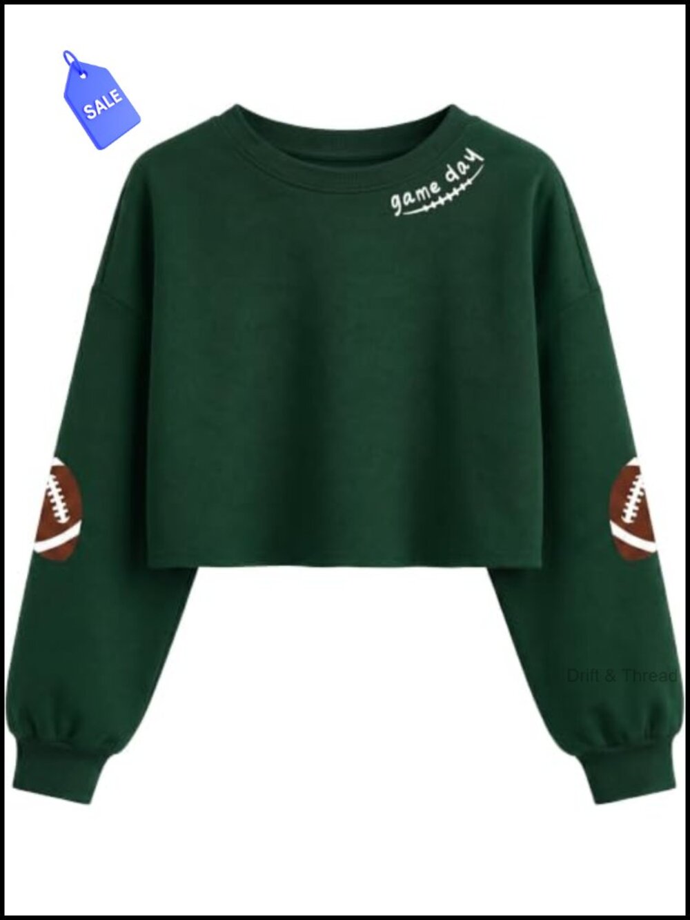 Cropped Game Day Football Sweatshirt Women Long Sleeve Pullover